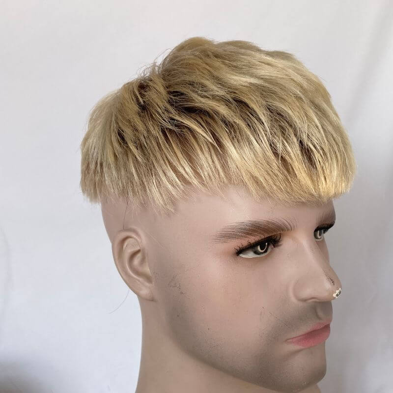 Ombre 60# Color Men`s Toupee 3inch Cut Short Hairstyle Men Wig Free Style 10x8 inch Swiss Lace Thin Skin For Men In Stock