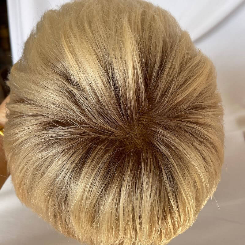 Ombre 60# Color Men`s Toupee 3inch Cut Short Hairstyle Men Wig Free Style 10x8 inch Swiss Lace Thin Skin For Men In Stock