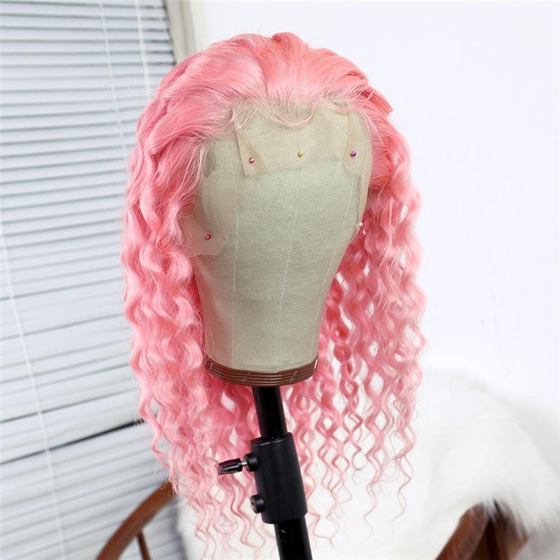 Light Pink Short Bob Deep Curly Wigs Human Hair Pre Plucked Glueless Brazilian Virgin Hair