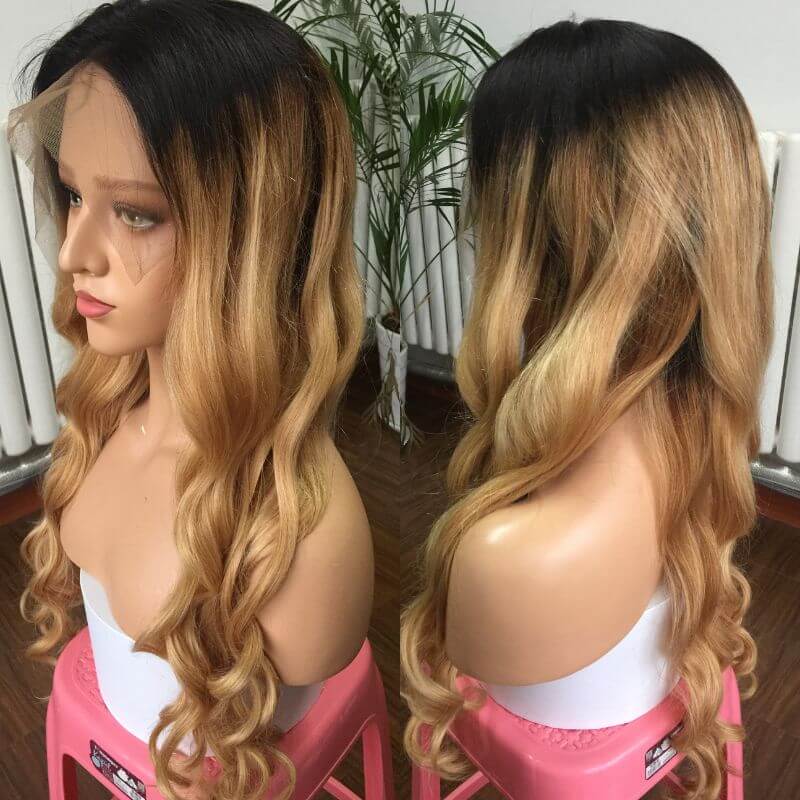 HD Lace Front Wig Human Virgin Hair Pre Plucked Lace Front Wig For Black Woman ombre 27#
