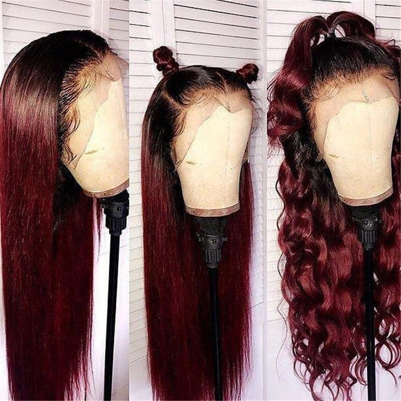 Human Virgin Hair Pre Plucked 1b/99j Lace Front Wig And 13x4x1 T Part Lace Wig For Black Woman-560c59