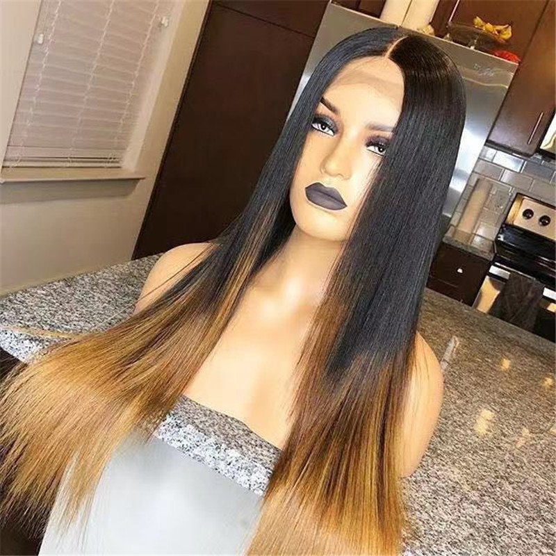 Human Virgin Hair Ombre Honey Blonde Pre Plucked Lace Front Wig For Black Woman