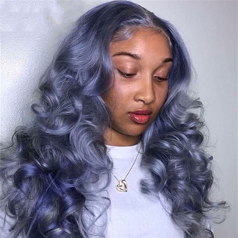 Grey Purple Loose Wave Wig Brazilian Virign Lace Front 13x4 T Part LaceHuman Hair Wigs Pre Plucked Lace Wigs