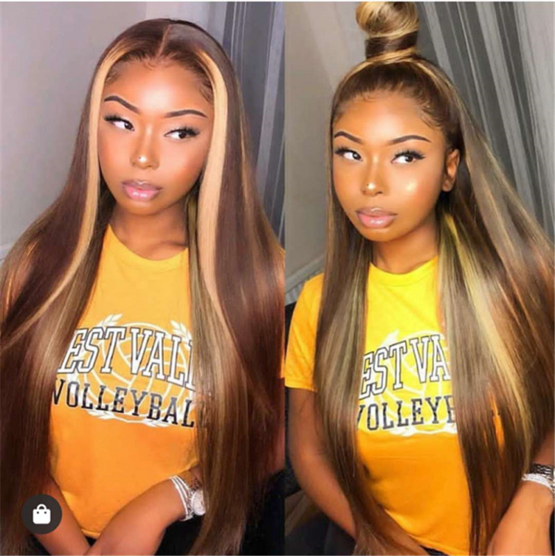 Human Virgin Hair Brown Color Pre Plucked Ombre Lace Front Wig And 13x4x1 T Part Lace Wig For Black Woman-8936c6