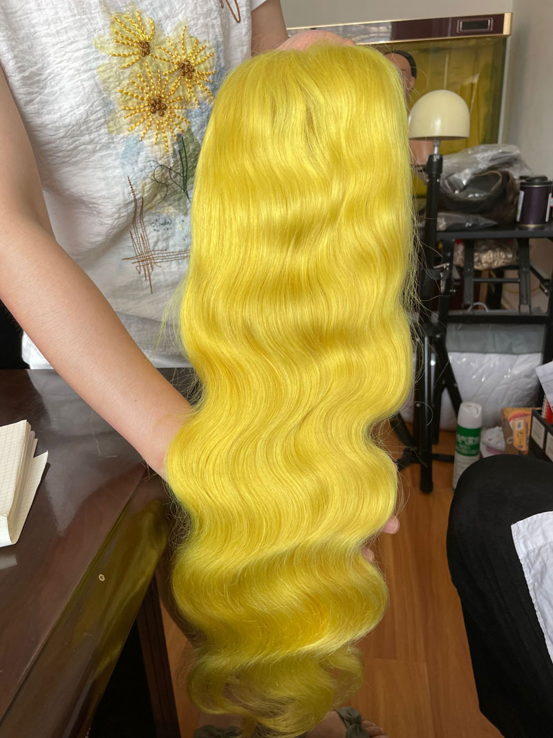 Light Yellow Color Human Virgin Hair Pre Plucked Lace Front Wig