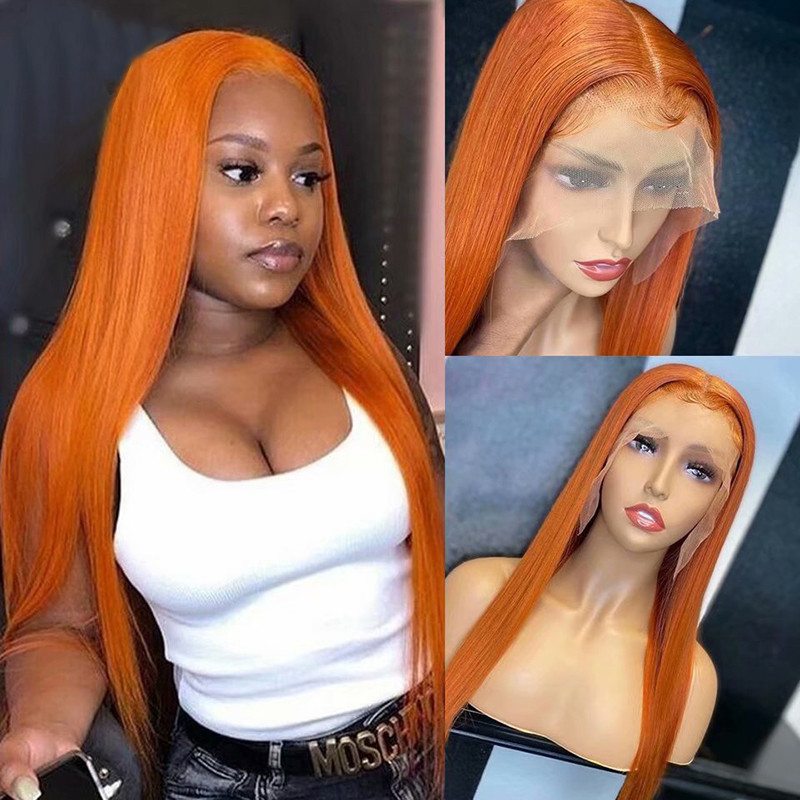 Orange Ginger Lace Front Wig Brazilian Remy Colored Human Hair Wigs For Women Pre Plucked Glueless Straight Wig 4x4 Closure Wig