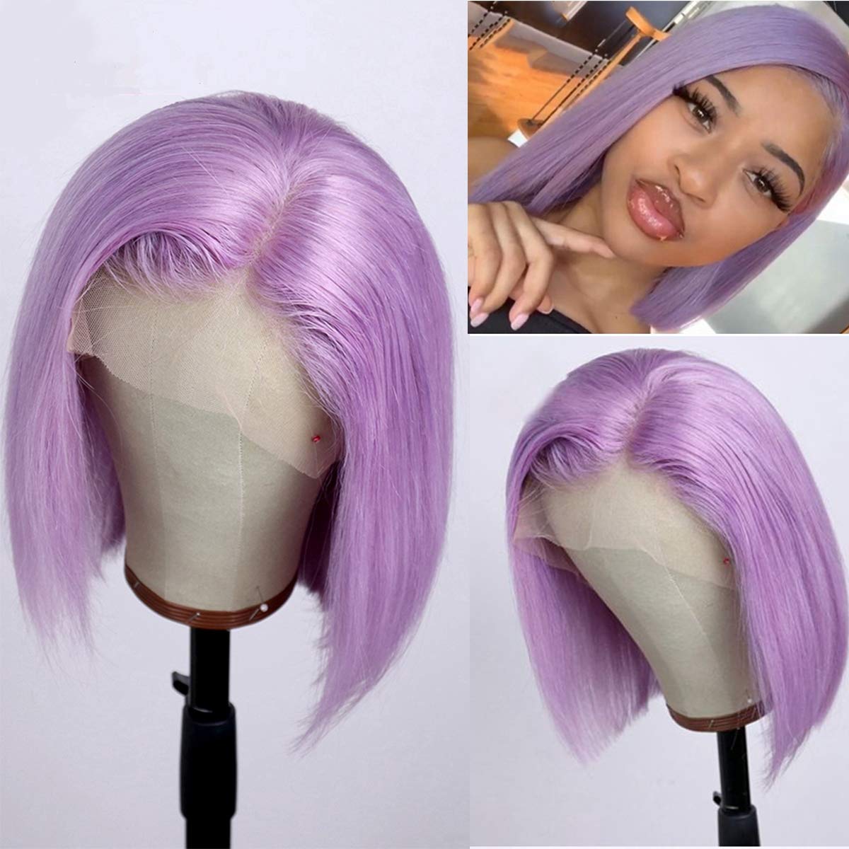 Purple Lavender Bob Human Hair Wig Deep Part Lace Front Wigs Pre Plucked Full End Brazilian Straight Bob Wigs