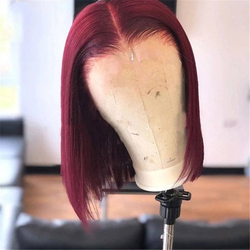 Short Bob 1B 99J Ombre Straight Human Hair Lace Front13x4x1 T Part Lace wigs Virgin Remy Hair With Baby Hair