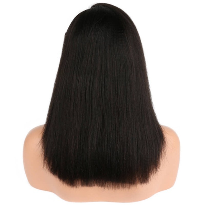 Yaki Straight Wig Short Human Hair Bob Lace Front Wigs Black Women Brazilian Remy Lace Wigs Pre Plucked Bleacked Knots