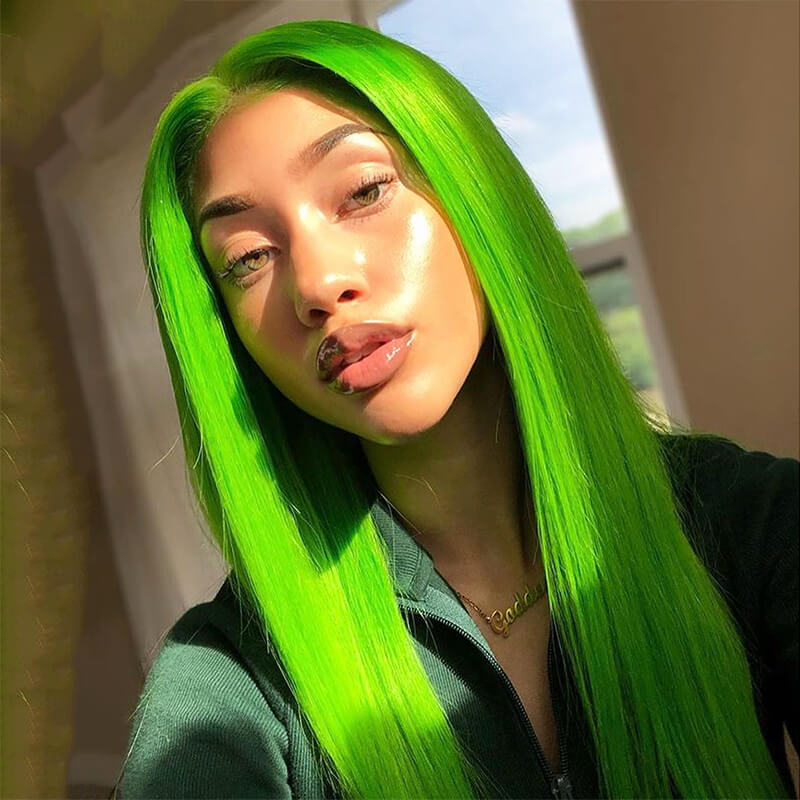 Green Wig Human Hair Straight Lace Front Wig Bob Human Hair Wigs For Women Transparent Lace Wigs Brazilian Remy Colored Wigs 180