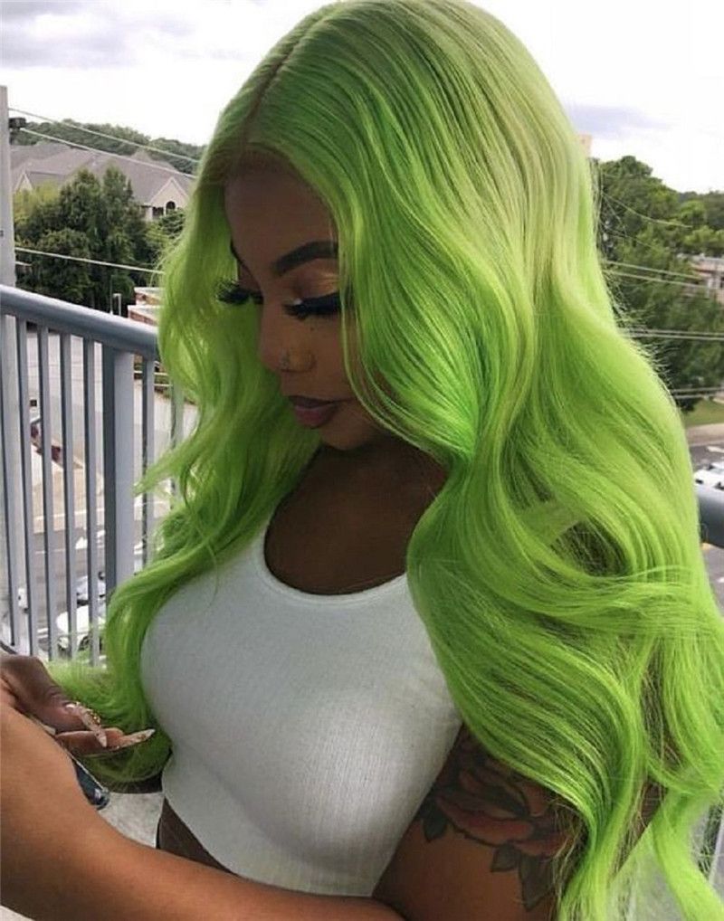 Green Body Wave Virgin Human Hair Green Body Wave Lace Front Wigs for Women