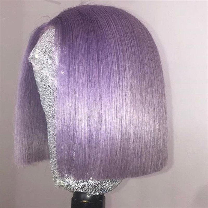 13x4 Transparent Lace Purple Lace Front Human Hair Wigs 150% Straight Remy Hair Yellow Brown Green Colored Human Hair Bob