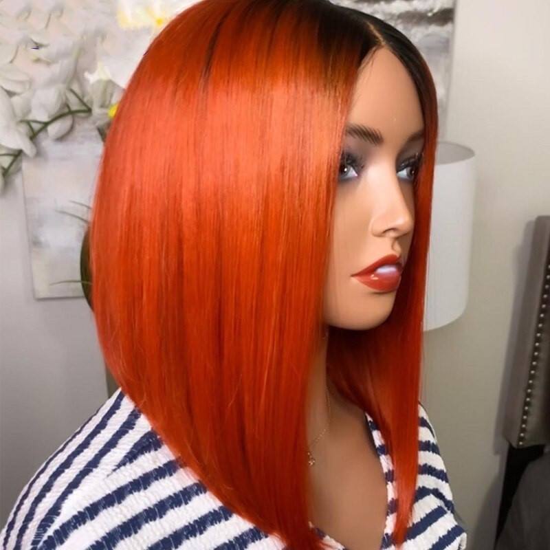Ombre 1B Orange Short Bob Brazilian Lace Front Human Hair Wig Ombre Orange Ginger Color Straight Human Hair Wigs