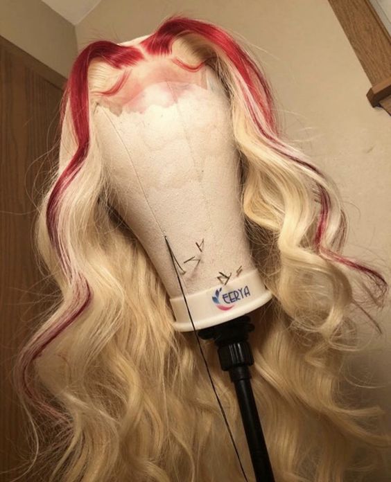 Red Highlight Wig Human Virgin Hair Pre Plucked Lace Front Wig  For Woman