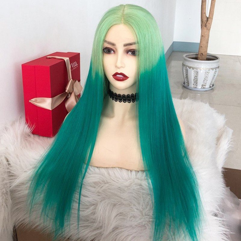 Green Straight Wig Ombre Human Hair Wig Brazilian Remy Purple Colored Human Hair Wigs For Women Transparent Lace Wigs