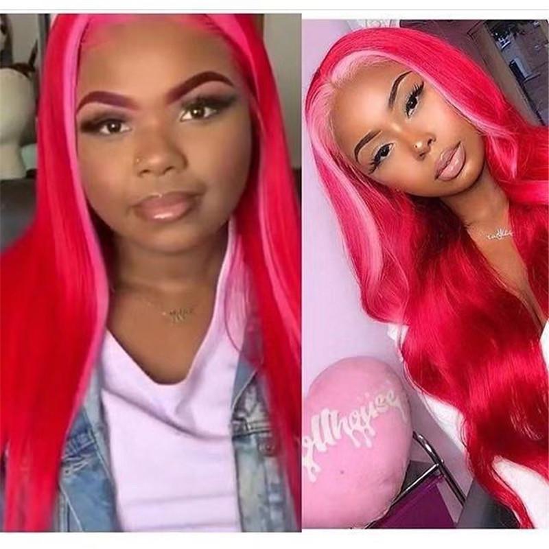 Red Human Virgin Hair Pre Plucked Lace Front Wig