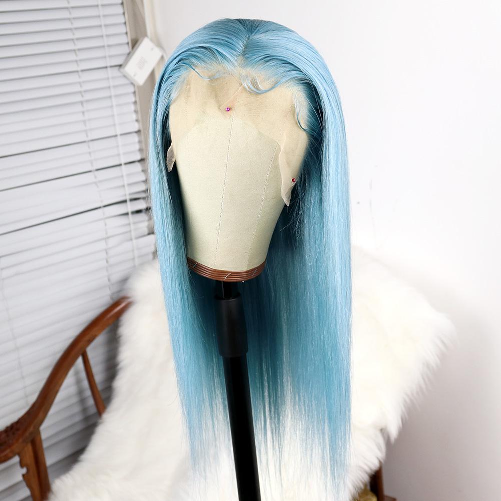 Light Water Blue Lace Front Brazilian Remy Human Hair Wig Straight Wigs with Baby Hair Wigs for Women