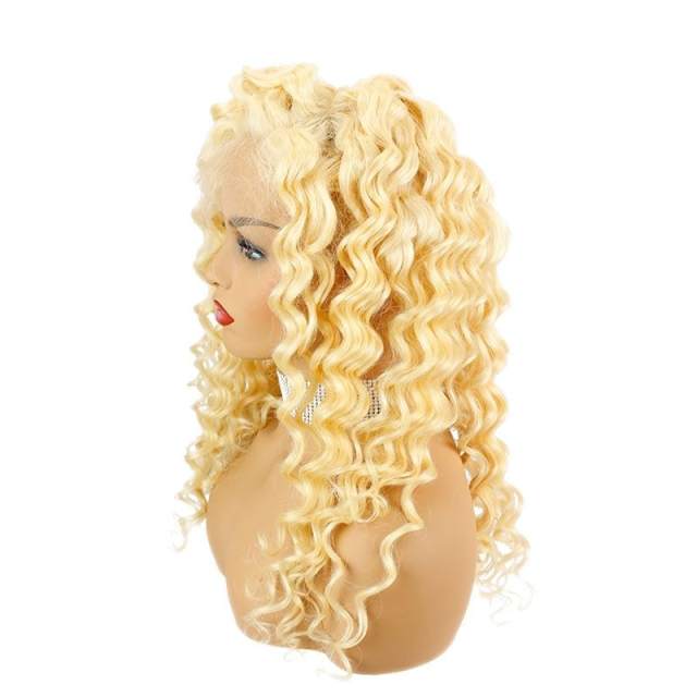 Blonde Lace Front Deep Wave Human Hair Wigs Curly 613# Full Lace Wig Virgin Hair with Baby Hair