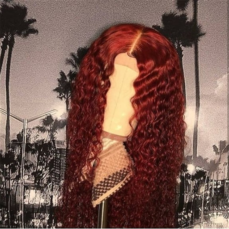 Human Virgin Hair Red Ombre Wave Pre Plucked Curly 13x4x1 T Part Lace Front Wig And Lace Front wig For Black Woman-d1dd98