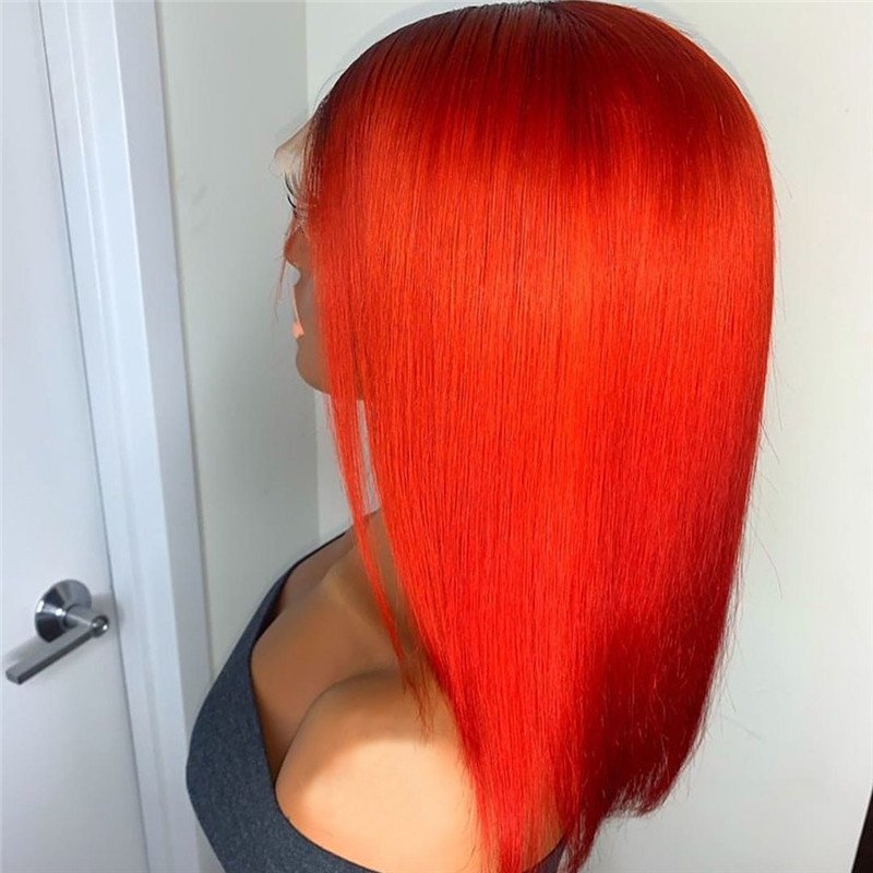 13x4 Deep Part Transparent Lace Red Lace Front Human Hair Wigs 150% Straight Remy Hair Ombre Red Colored Human Hair Bob