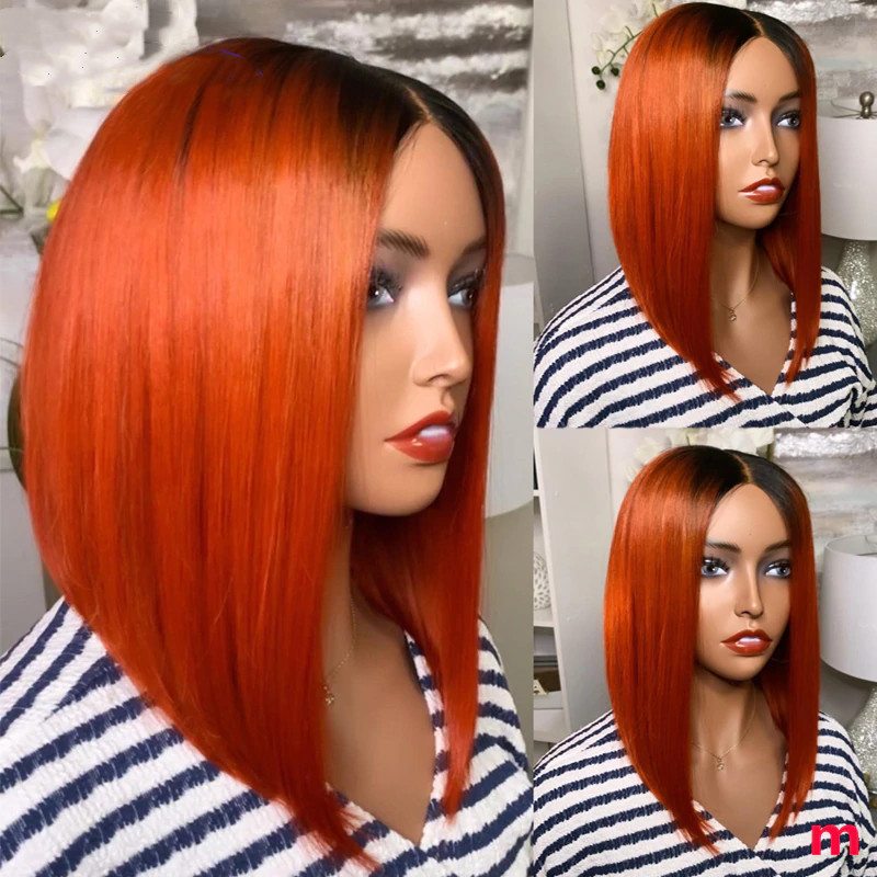 Ombre 1B Orange Short Bob Brazilian Lace Front Human Hair Wig Ombre Orange Ginger Color Straight Human Hair Wigs