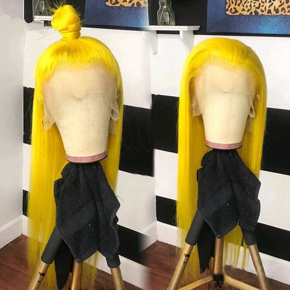 Human Virgin Hair Yellow Pre Plucked Lace Front Wig