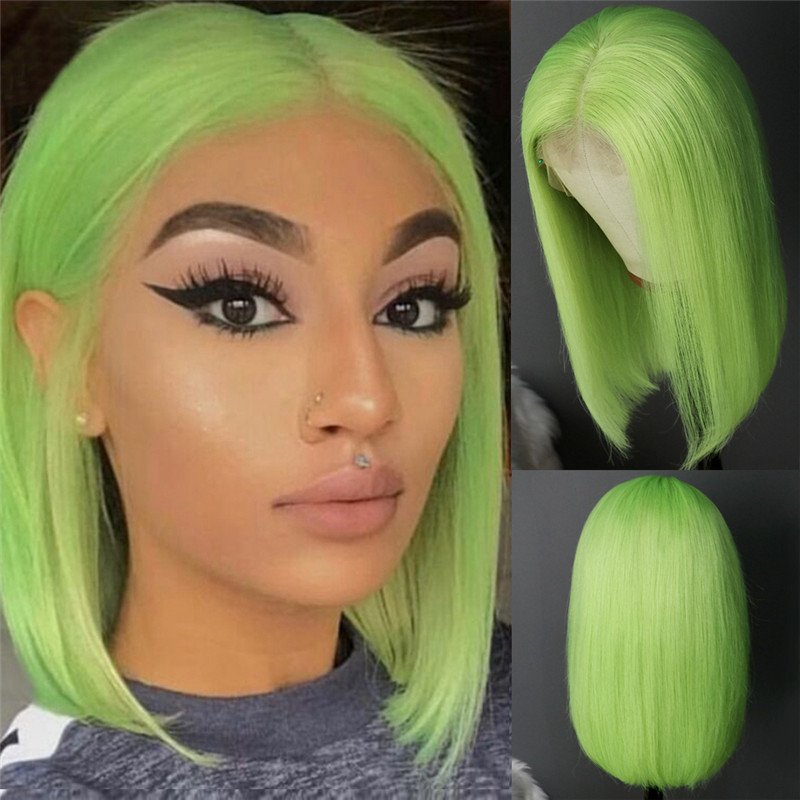 Green 13x4 Lace Front Wig Preplucked Short Human Hair Wigs Brazilian Remy Glueless Bob Wigs For Black Women