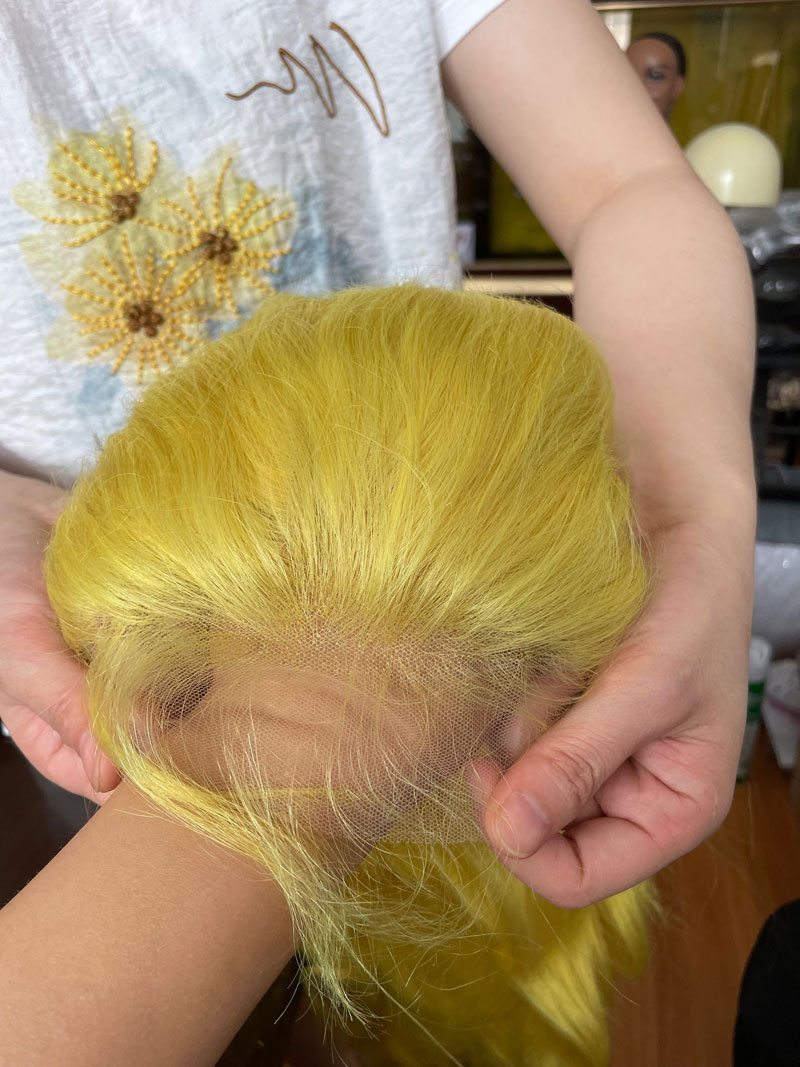 Light Yellow Color Human Virgin Hair Pre Plucked Lace Front Wig