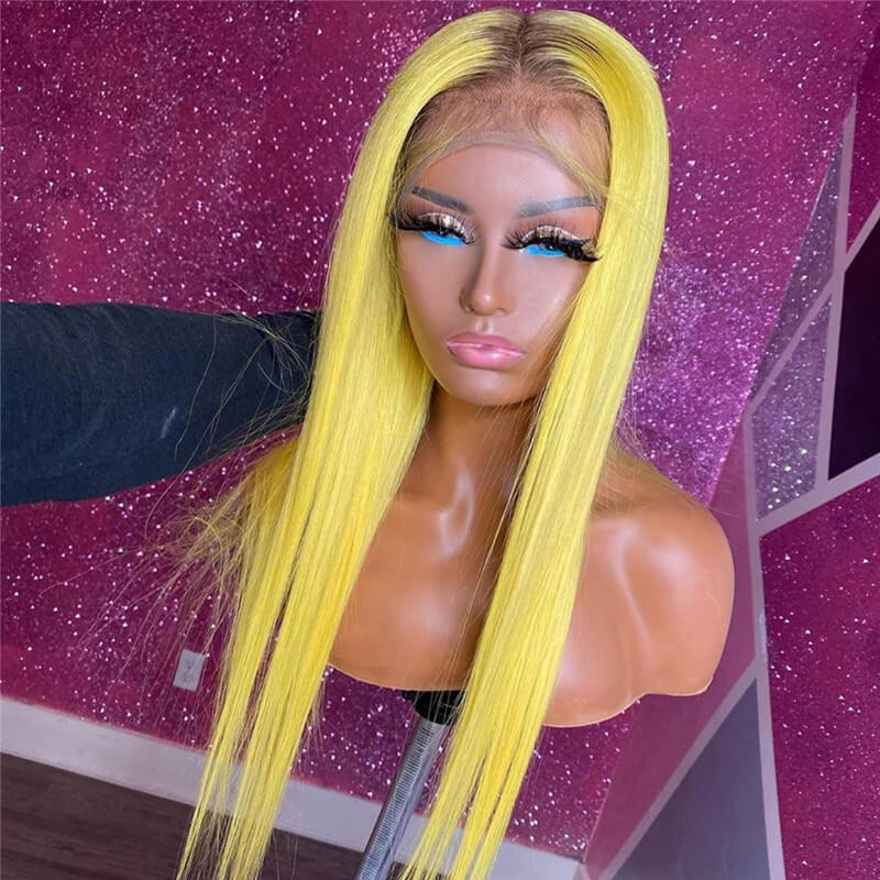 150% 13x4 Lace Front Human Hair Wigs Pre Plucked Yellow Ombre Colored Human Hair Wigs