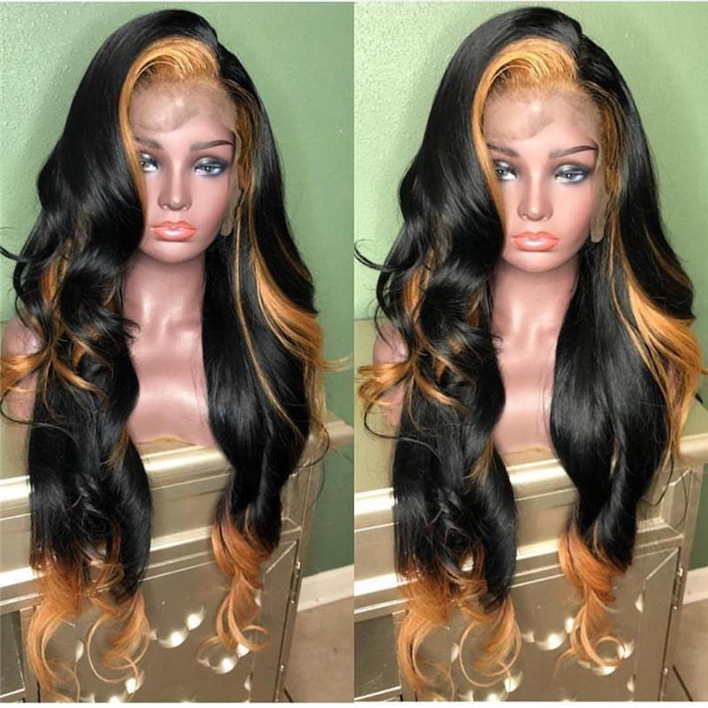 Human Virgin Hair Pre Plucked Ombre Wave Lace Front Wig And 13x4x1 T Part Lace Wig For Black Woman-198f39