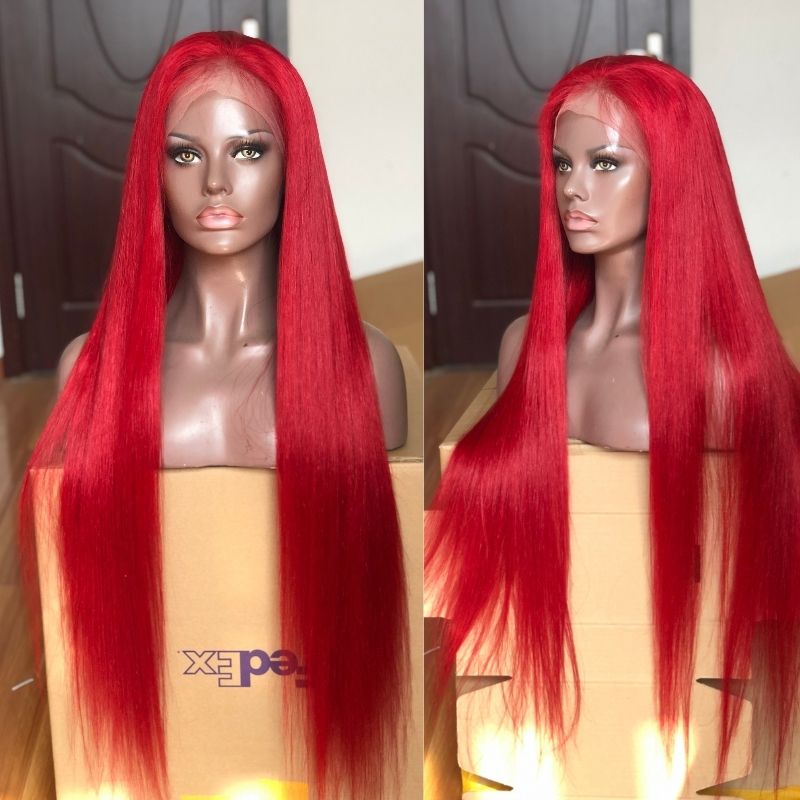 Human Hair Remy Brazilian Red Cherry Color Lace Front Wig Pre Plucked With Baby Hair Wigs For Women