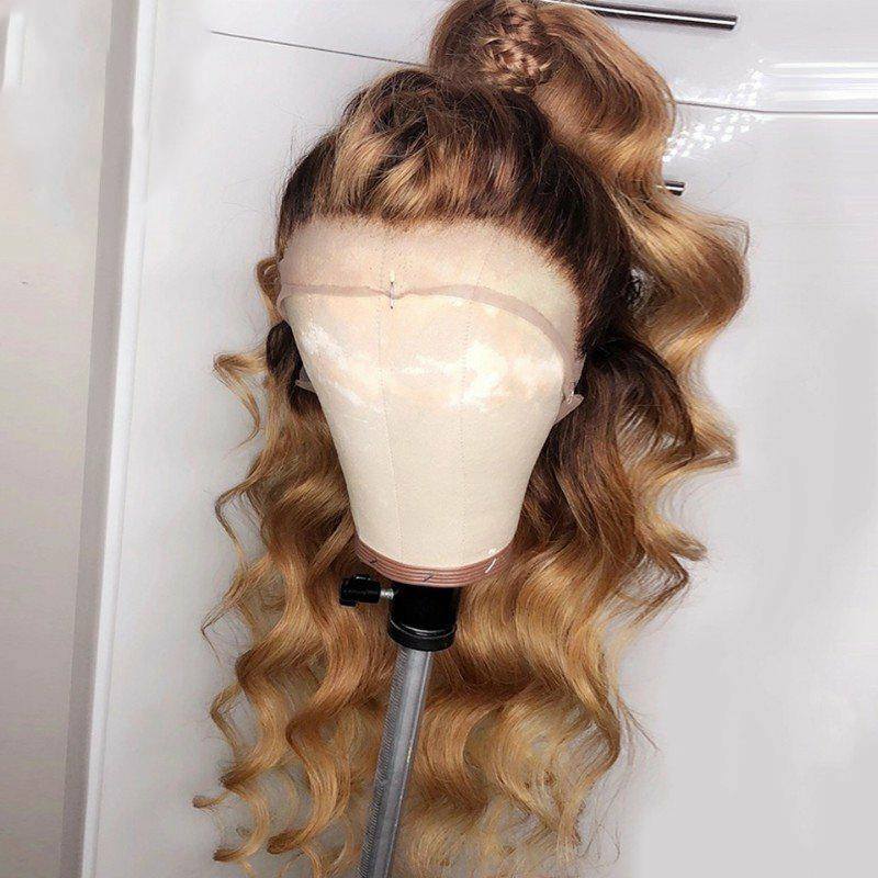 Ombre Honey Blonde Lace Front Wigs 1B 27 Colored Human Hair Wigs For Women Loose Wave T Part Lace Wig Human Hair Brazilian Remy