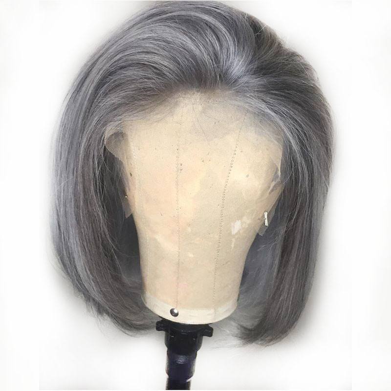 Transparent 13x4 Lace Front Wigs Gray Color Short Cut Side Part Bob Wig Brazilian Remy Human Hair Wig 150 Density