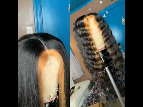 Human Virgin Hair Ombre Wave Pre Plucked Lace Front Wig For Black Woman