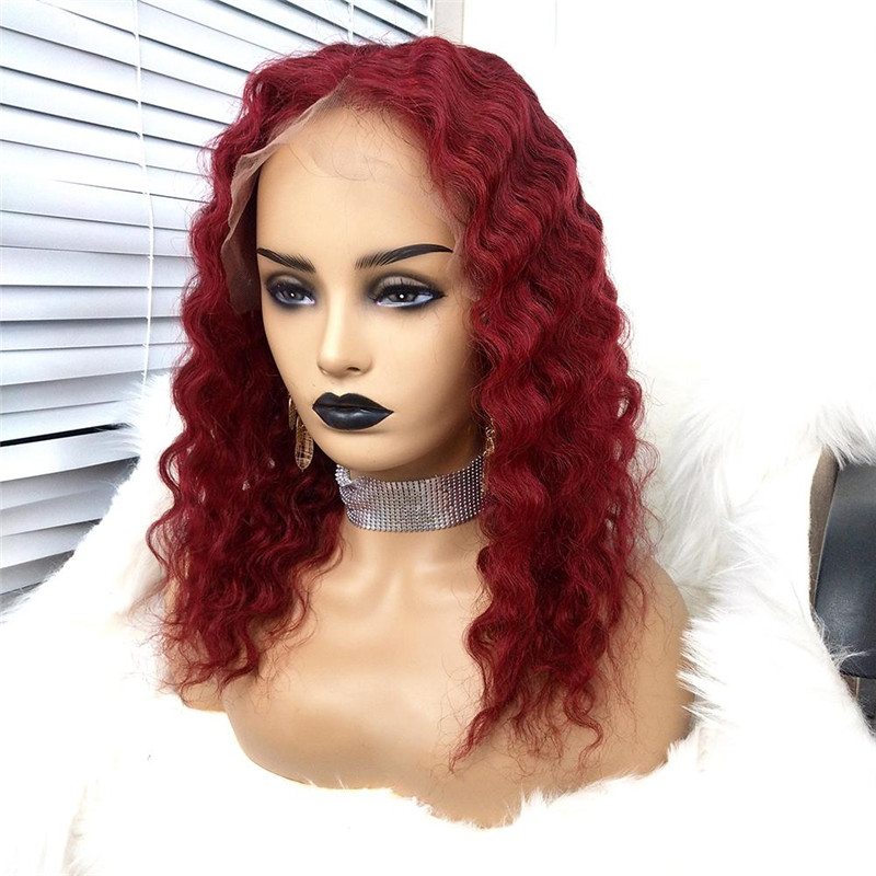 Short Red Curly Human Hair Lace Wigs 100% Virgin Remy Hair With Baby Hair