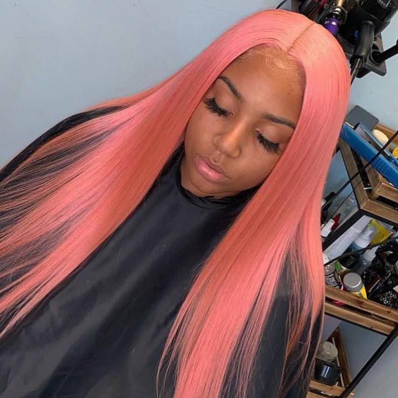 Pink Wig Human Hair Long Straight Lace Front Wig Brazilian Remy Pink Colored Human Hair Wigs For Women Preplucked With Baby Hair