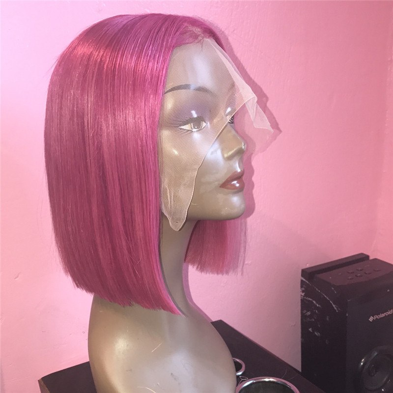 Pink Bob Lace Front Wigs Human Hair 13x4 Pre Plucked Short Bob Front Lace Wigs For Black Women Remy Hair Pre Plucked With Baby Hair