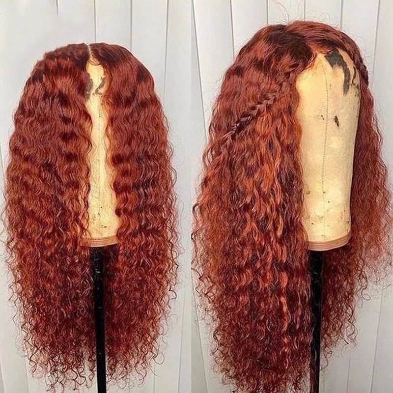 Orange Deep Curly Wave Wig Human Hair Wigs With Baby Hair