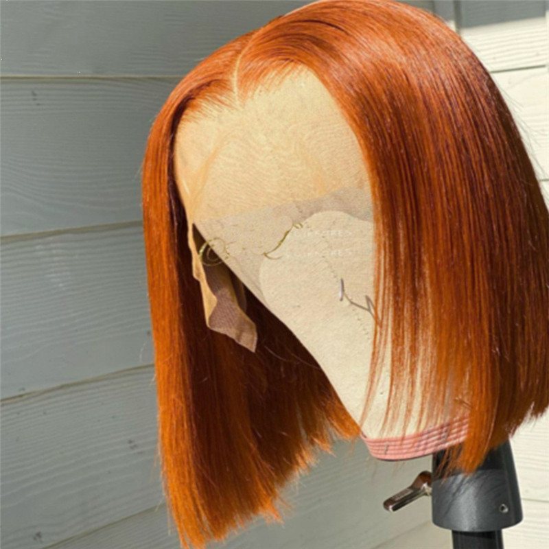 Orange Ginger Blunt Cut Summer Human Hair Lace Front Wigs Blunt Bob Cut Orange Preplucked Lace Frontal Wigs