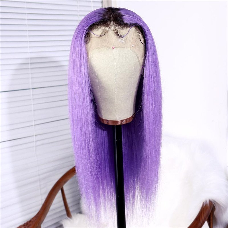 Ombre Wig 1B Purple Straight Brazilian Virgin Human Hair Lace Front Wig With Baby Hair