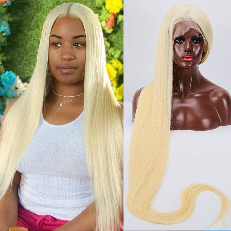 Pre Plucked Blonde #613 Wigs 42 inch Long Human Hair Glueless Full Lace Wig 150% Silky Straight Hair with Baby Hair Around