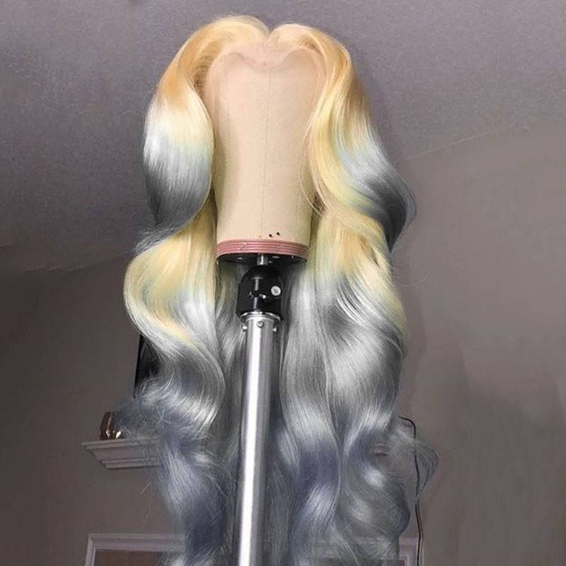 Ombre Colored Human Hair Wigs For Women Blonde Lace Front Wig Human Hair Body Wave Wig Brazilian Remy Green Colored Wigs