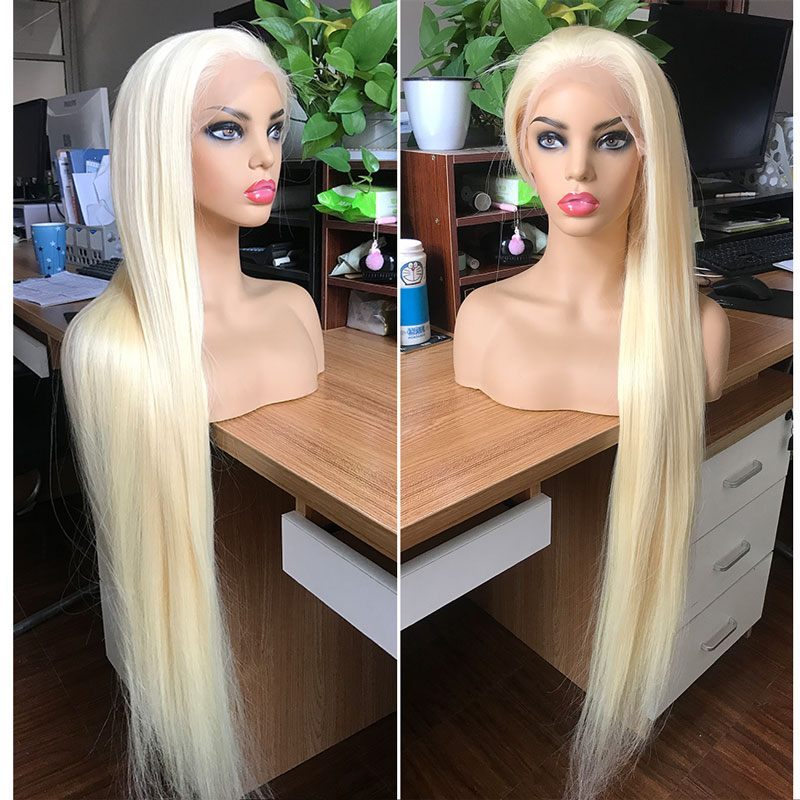 Pre Plucked Blonde #613 Wigs 42 inch Long Human Hair Glueless Full Lace Wig 150% Silky Straight Hair with Baby Hair Around