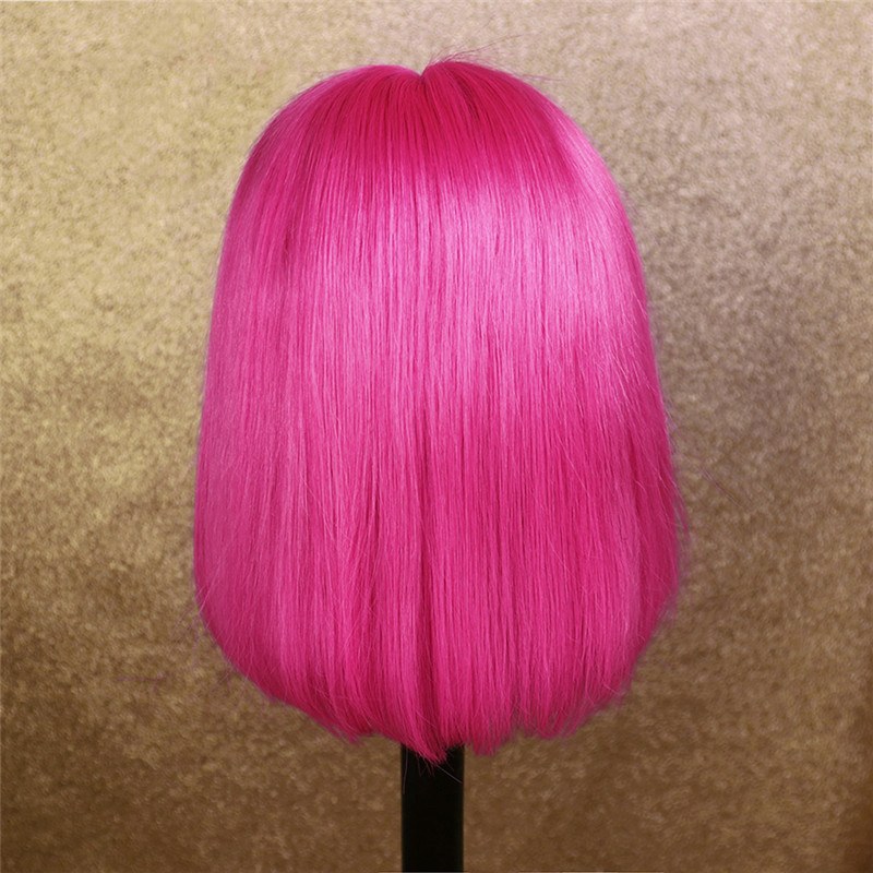 Lace Front Human Hair Wigs With Bangs Transparent Lace For Black Women Brazilian Remy Hotpink Short Bob Wigs Preplucked