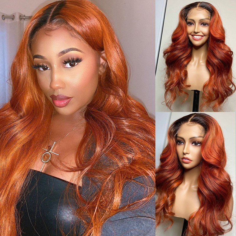 Ombre Color Orange Ginger Human Hair Wigs For Women Pre Plucked Body Wave Lace Front Wig Brazilian Closure Wig With Baby Hair