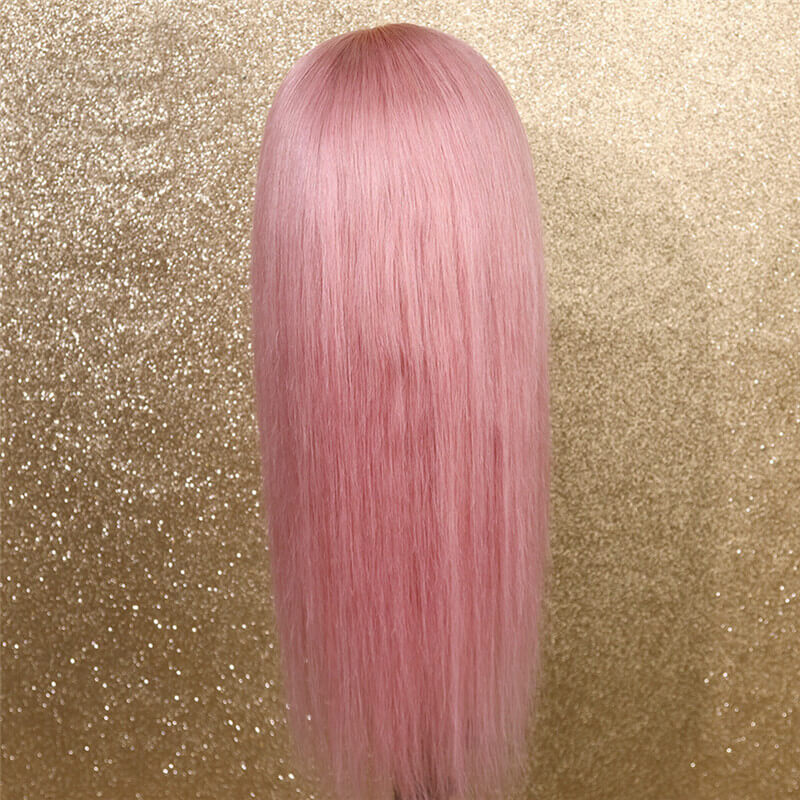 Pink Human Hair Wig Straight Lace Front Wig With Baby Hair Brazilian Remy Transparent Lace Wigs For Women