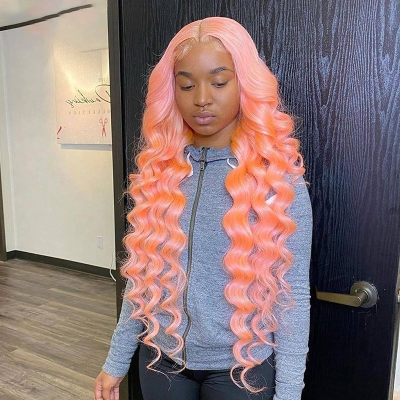 Pink Color Loose Wave Wig Remy Brazilian Blonde Lace Front Wig Human Hair Green Colored Wigs For Women Pre Plucked 180 Density