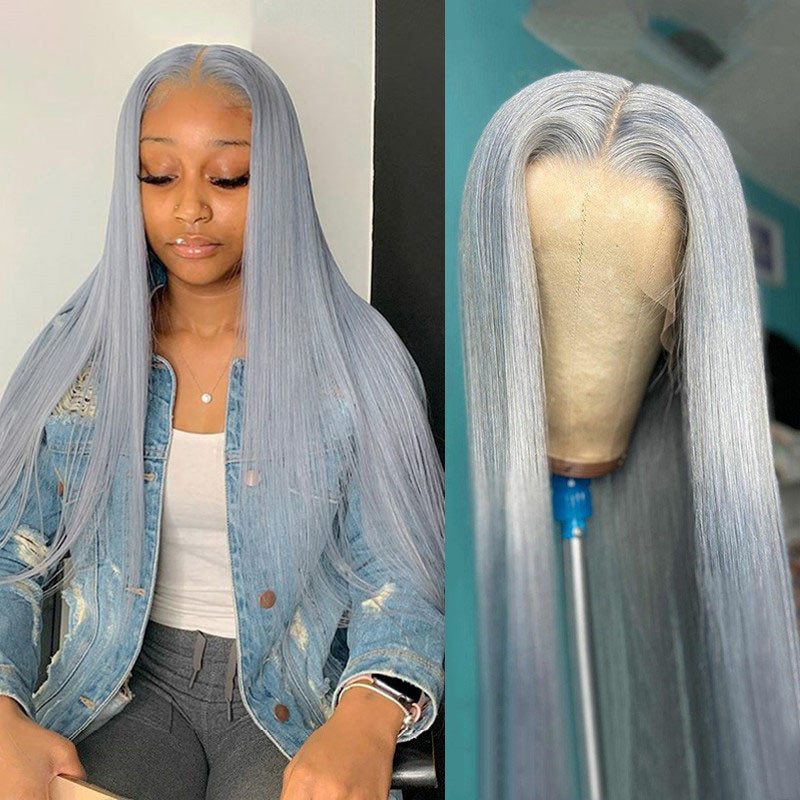 Grey Colored Human Hair Wigs For Women Straight Lace Front Wig Remy Brazilian Body Wave Wig Human Hair Transparent Lace Wigs