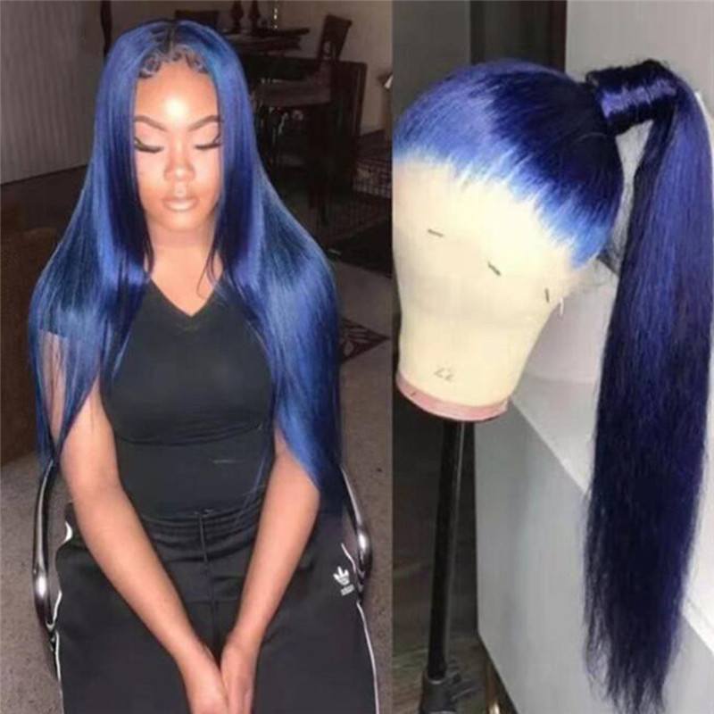 Deep Blue Glueless Lace Front Wigs 13x4 T Part LaceStraight With Baby Hair Brazilian Virgin Human Hair Wig
