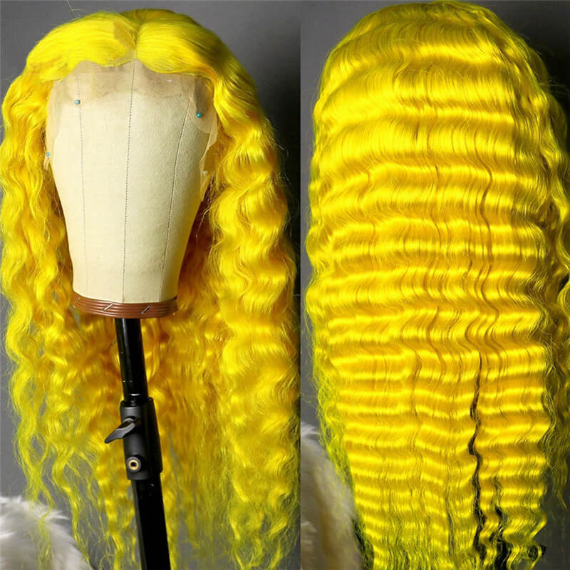 13x4 Transparent Lace Wig Water Wave Lace Front Human Hair Wigs Pre Plucked 13x4 Lace Wig Yellow Colored Remy Hair Wigs